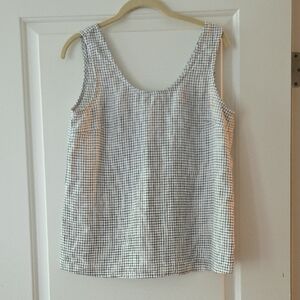 notPERFECTLINEN "Porto" Style Tank Top, S/M, Black White Small Check